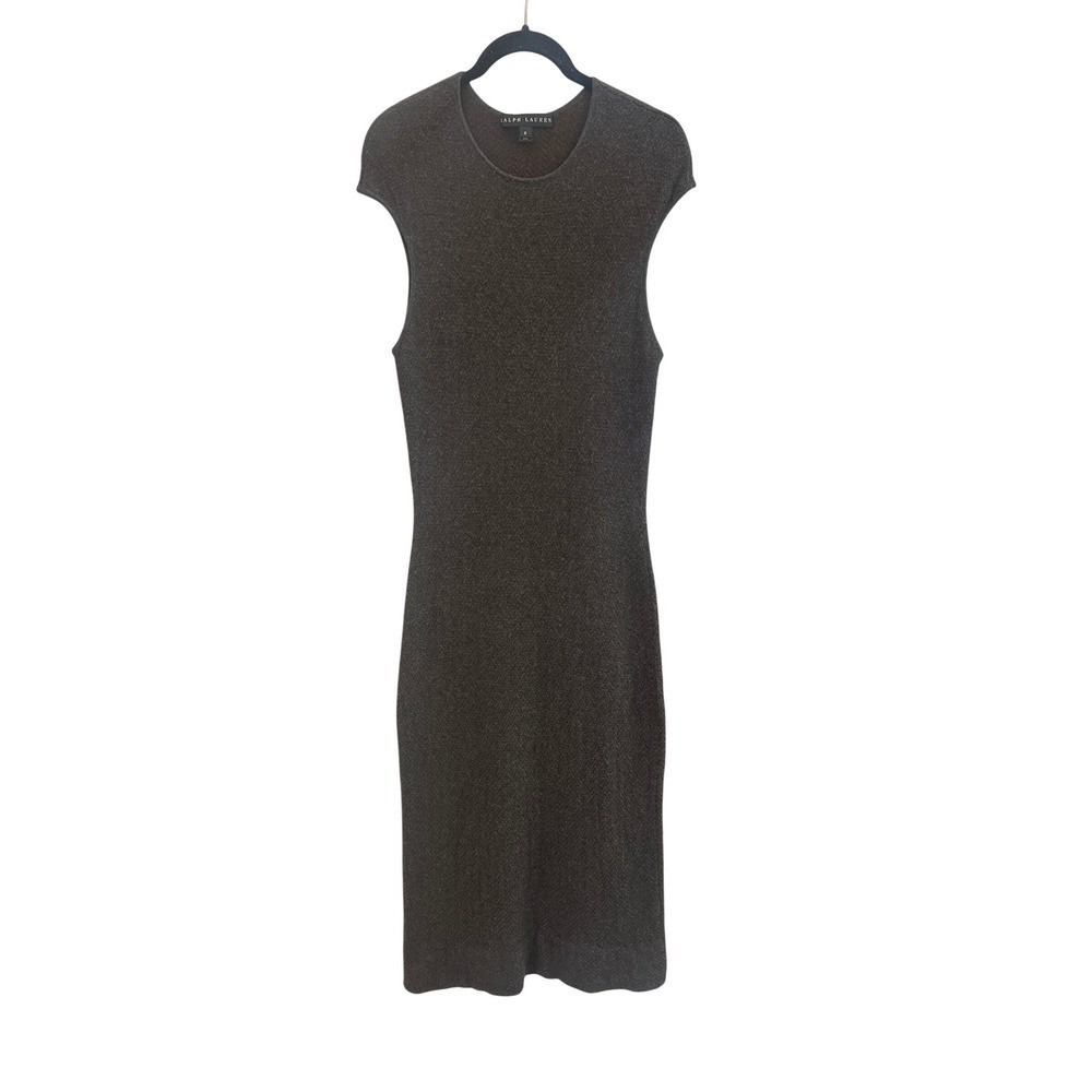 Ralph Lauren Women Medium Knit Cap Sleeve Maxi Sheath Dress Brown Cashmere